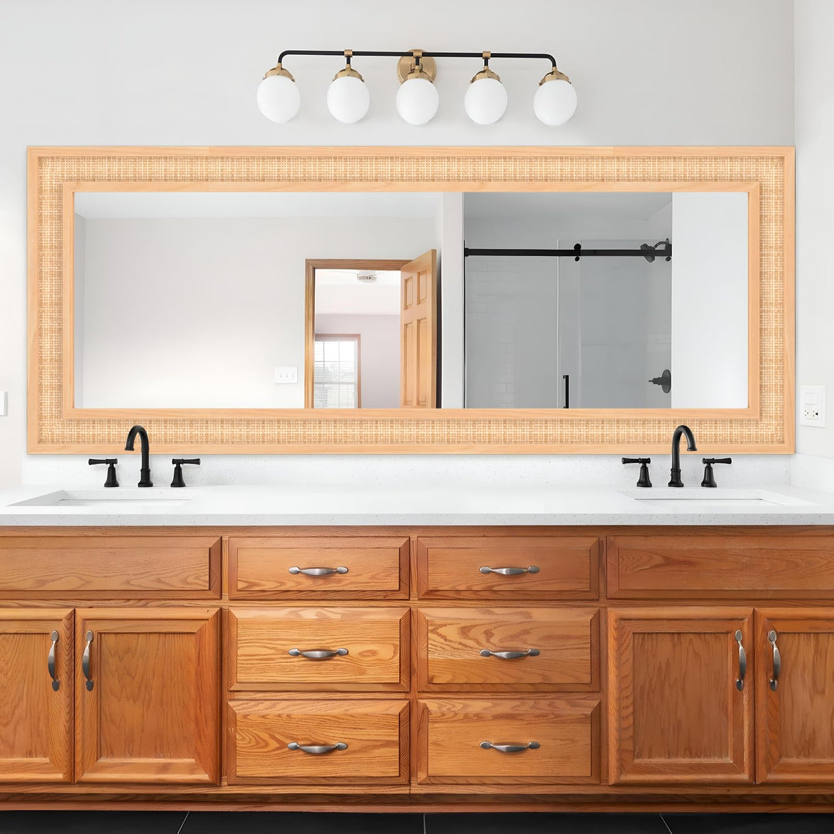 FUWU HOME Rattan Full Length Mirror, 24 X 60 inch Wood Bathroom Vanity Mirror, Free Standing or Wall Mounted Full Body Mirror for Bedroom, Living Room, Dressing Room FUWU HOME