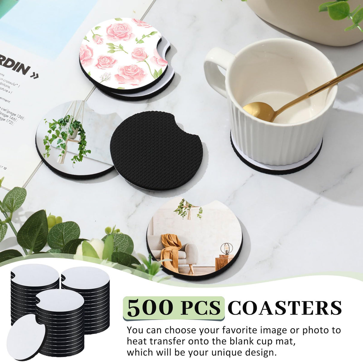 Sliner 500 Pcs 2.75 Inch Sublimation Blanks Car Coaster Sublimation Coasters Blanks Circular Opening Neoprene Absorbent Car Cup Holder Coaster for Thermal Sublimation DIY Crafts Painting Heat Transfer Sliner