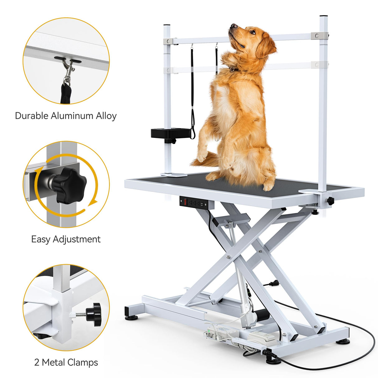 DWVO 50'' Electric Dog Grooming Table Heavy Duty Adjustable Pet Grooming Table Grooming Arm Anti-Slip Top Tool Organizer Professional Dog Grooming Station (White, 50inch) DWVO
