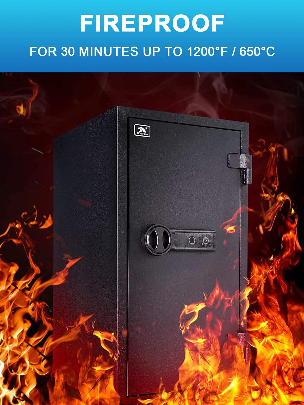 TIGERKING Biometric Fingerprint Fireproof Safe for Home Office, 3.47 Cu Ft Solid Steel Security Safe with Removable Shelf, Stores 29 Fingerprints, 30 Min Fire Protection, Anti-Theft Digital Safe TIGERKING