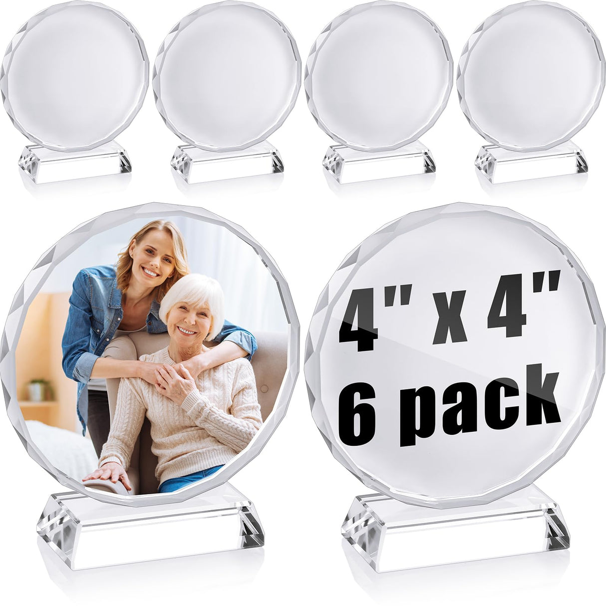 Qunclay 6 Pcs Sublimation Blanks Crystal Sublimation Canvas Blanks Decorative Heat Transfer Photo Frame Crystal Picture Frame for DIY Custom Tabletop Supplies (Round,4 x 4 in) Qunclay