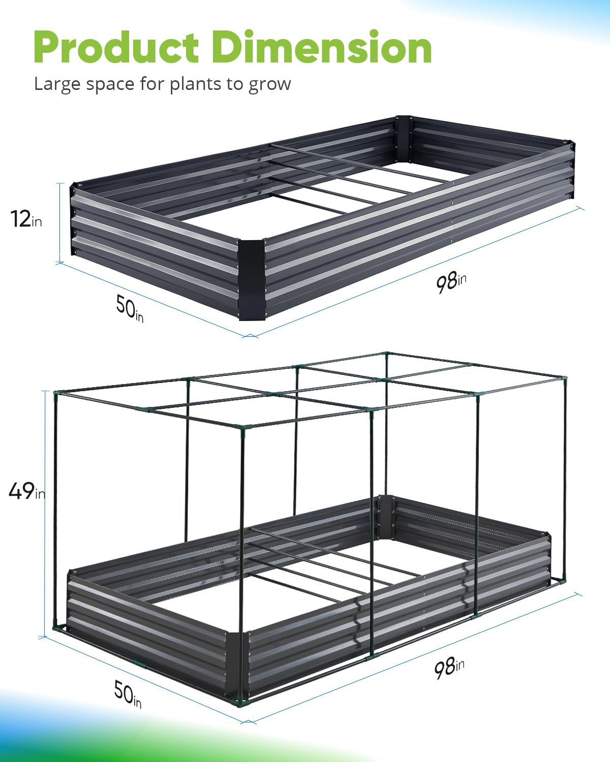 Quictent Galvanized Raised Garden Bed with Crop Cage Plant Protection Net Tent and Shade Cloth Kit Metal Planter Box Bottomless Planting Vegetables Outdoor Backyard Included T Tags Wing Nuts 8x4x1 Ft Quictent