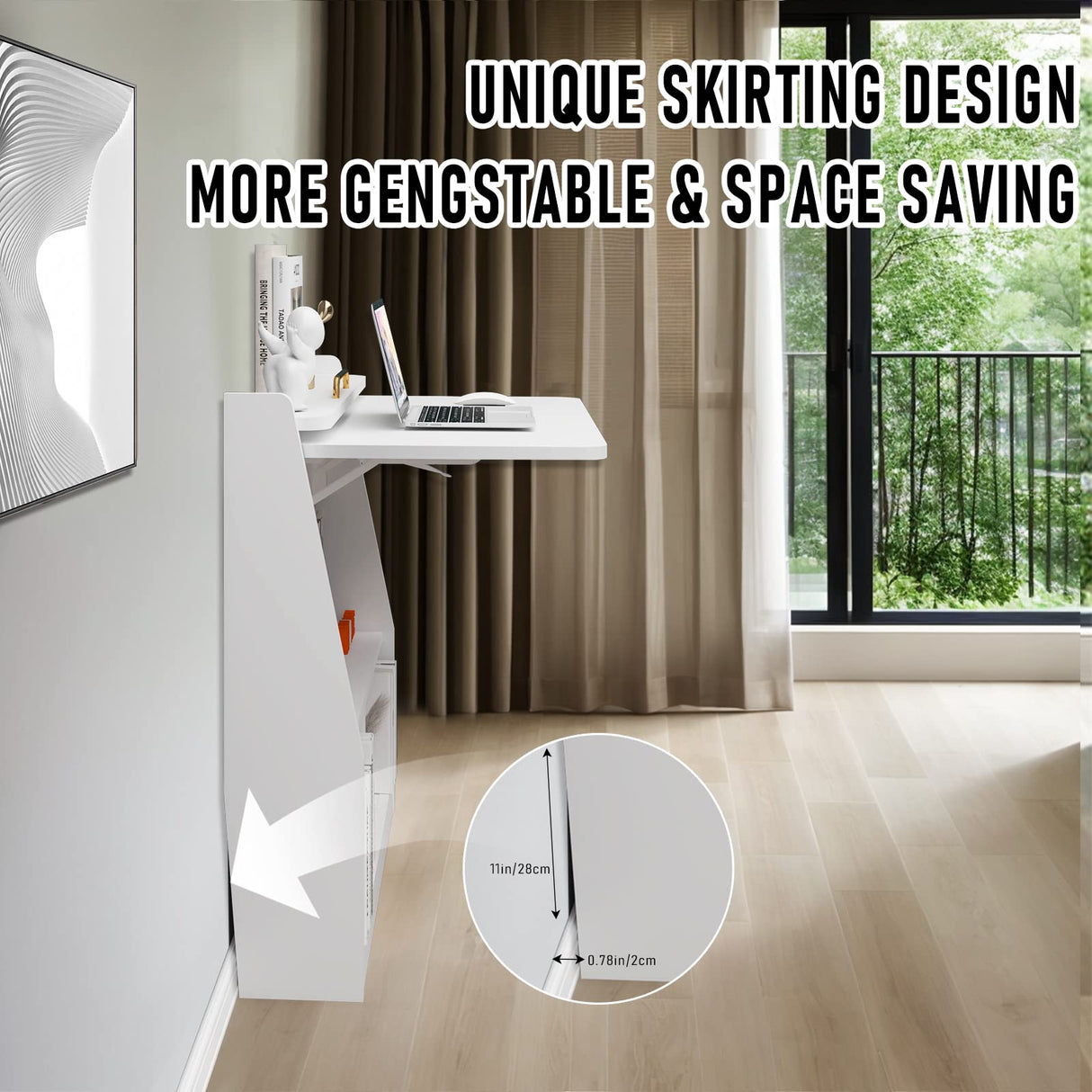 Wall-Mounted Folding Desk with Storage Shelf - Space-Saving Wooden Design in White Pmnianhua