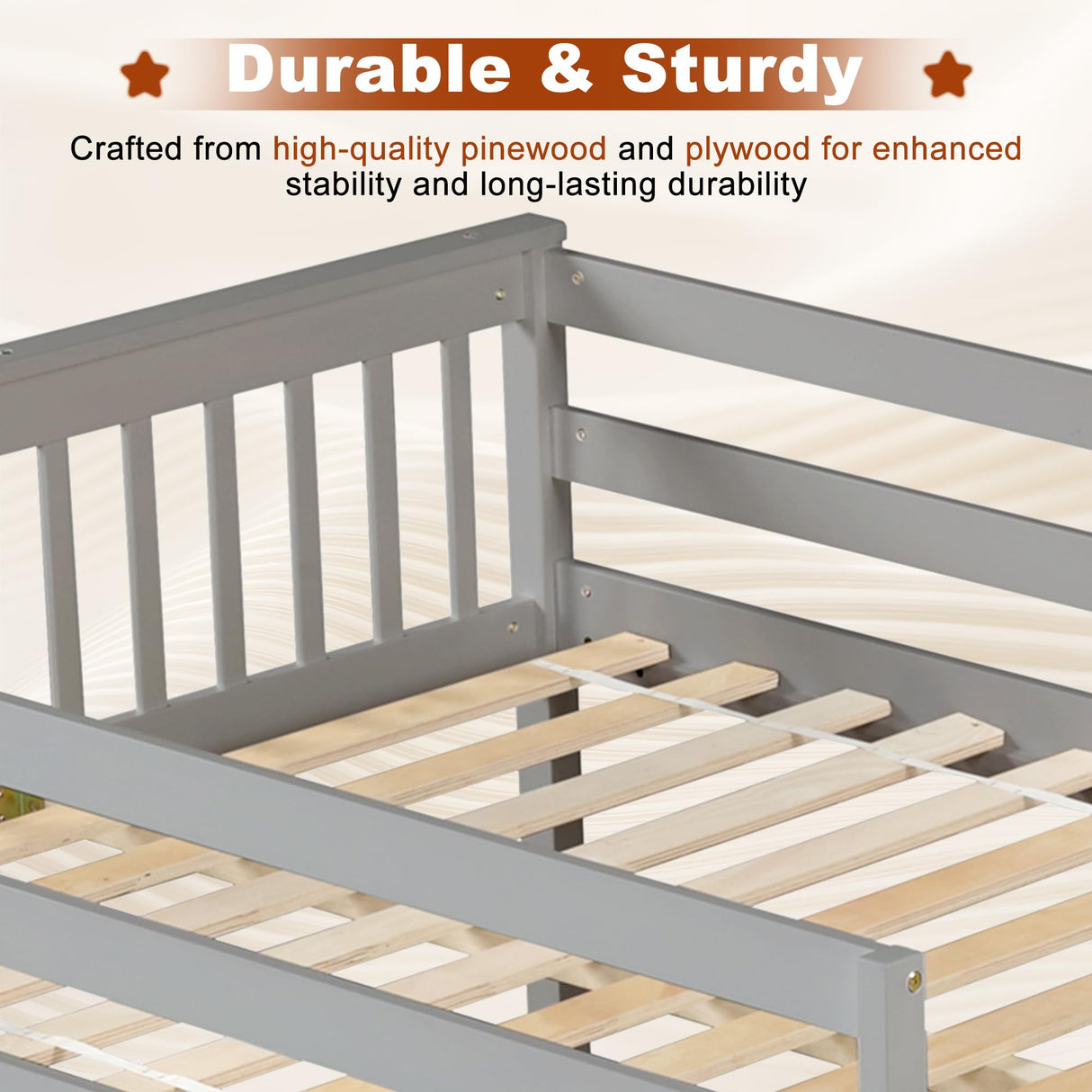 Osparple Full Over Full Bunk Bed, Kids Bunk Beds with Slide and Ladder, Wood Floor Bed Frames with Ladder for Teens, Girls or Boys, Gray/Grey Osparple