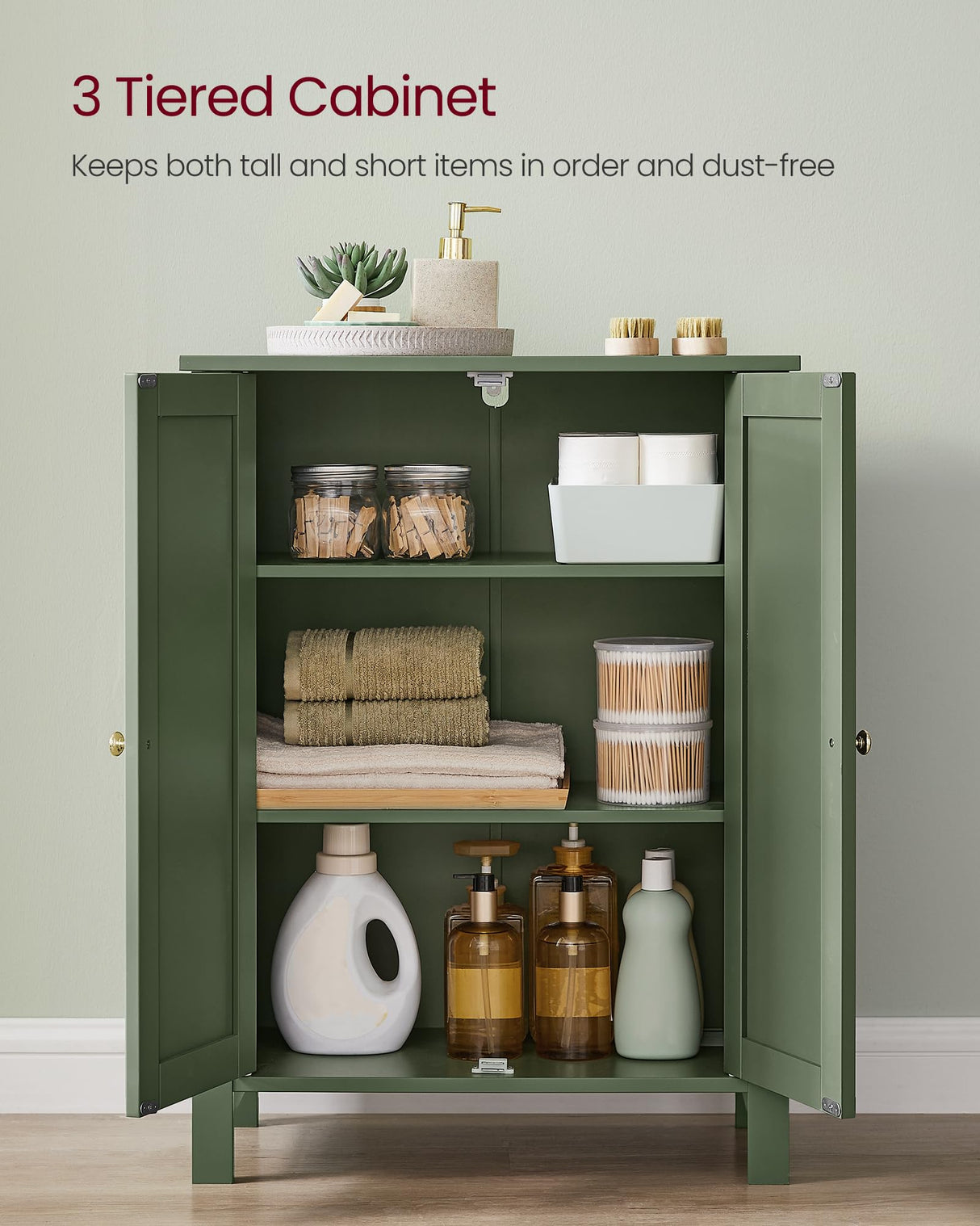 VASAGLE Floor Storage Cabinet, Freestanding Storage Unit with 2 Adjustable Shelves, for Bathroom Living Room Dining Kitchen, 11.8 x 23.6 x 31.5 Inches, Forest Green UBCB060C01 VASAGLE