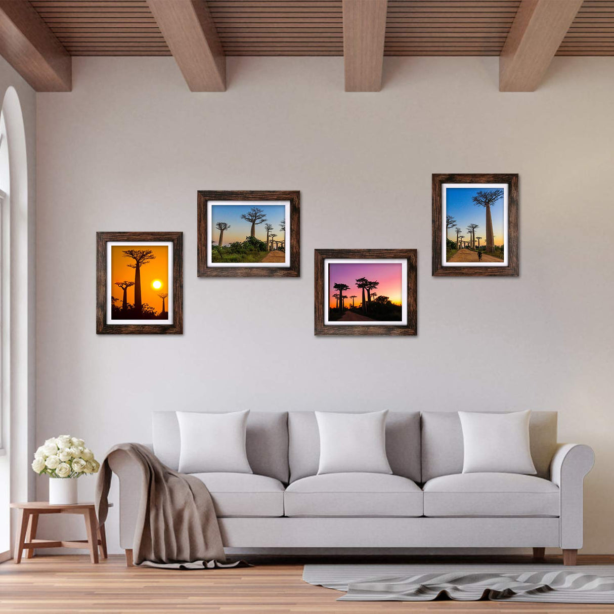 SESEAT 8x10 Picture Frames Rustic Brown with Mat Photo Frames 4 Packs for Tabletop or Wall SESEAT