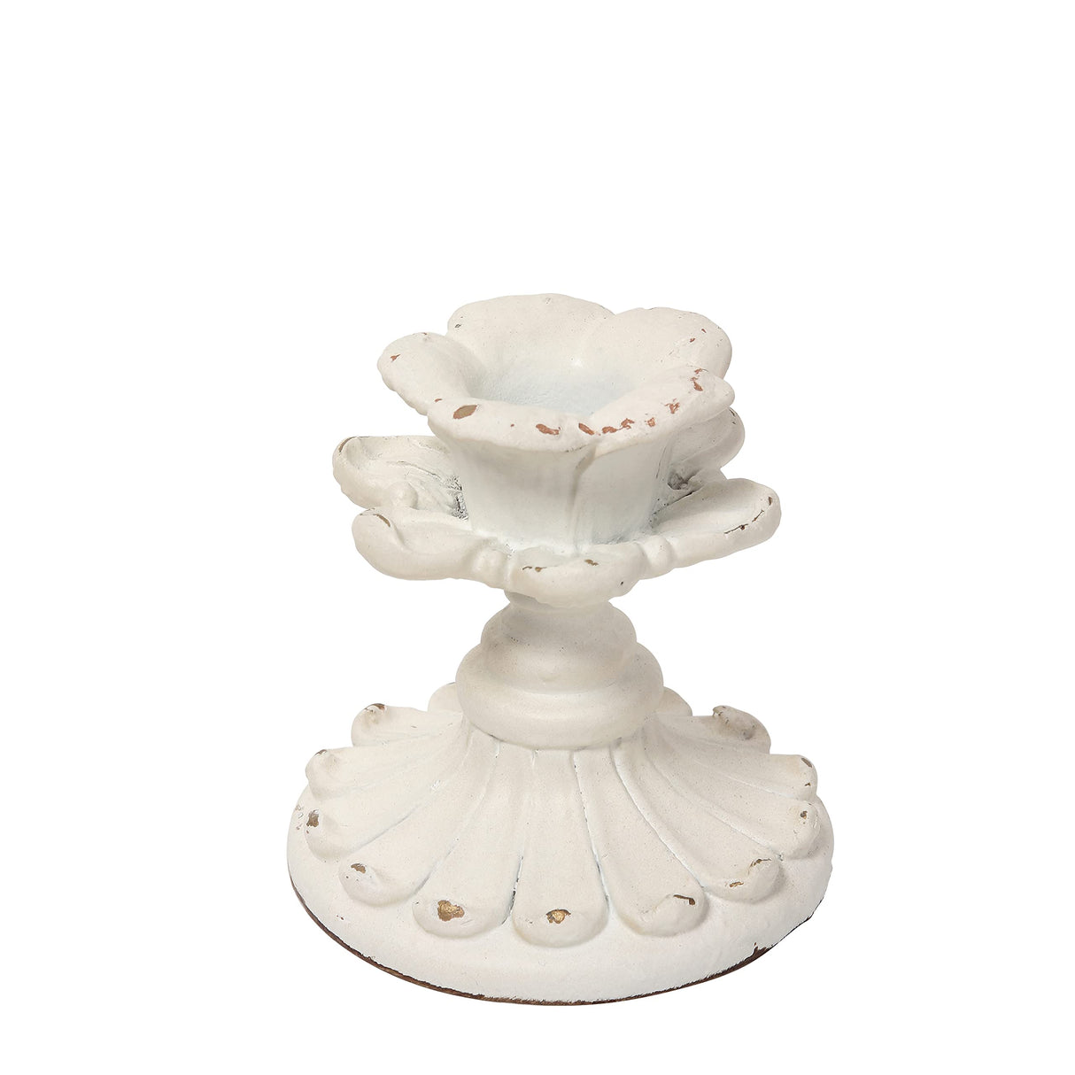 SOFE White Candle Stick Holder Vintage, Flower Candlestick Holder, 3 Inch Resin Taper Candle Holder Small, Short Rustic Candle Centerpieces for Tables, Wedding, Dining, Party SOFE