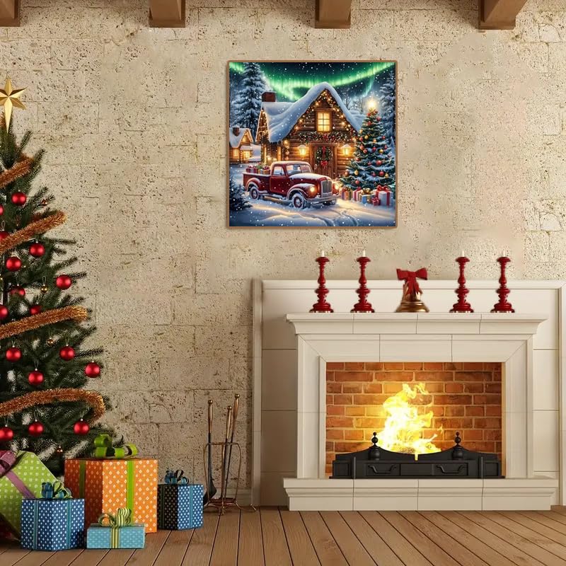 gganmtere 5D Christmas Red Truck Diamond Art Painting Kits for Adults,Landscape Diamond Painting Kits for Beginners,Full Drill Diamond Dot,Gem Art Crafts for Adults Wall Decor 14x14inch gganmtere