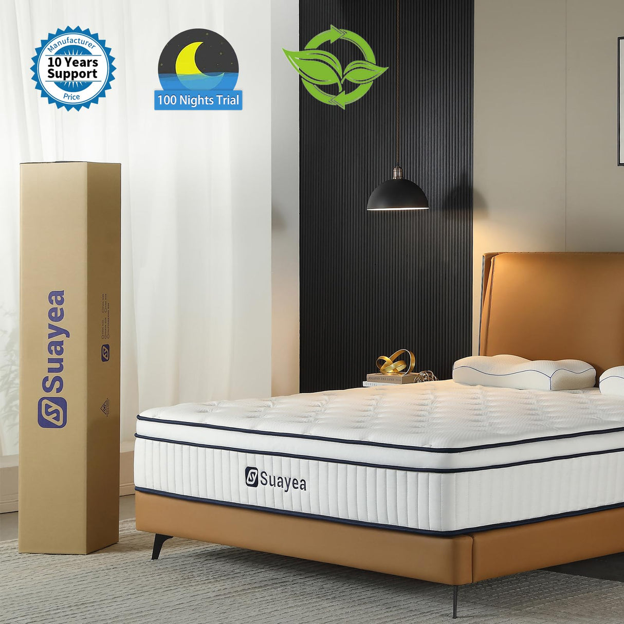 SUAYEA Queen Mattress, 12 Inch Queen Size Mattress in a Box, Pocket Spring and Soft Foam, Ultimate Motion Isolation, Strong Edge Support, Medium Firm SUAYEA