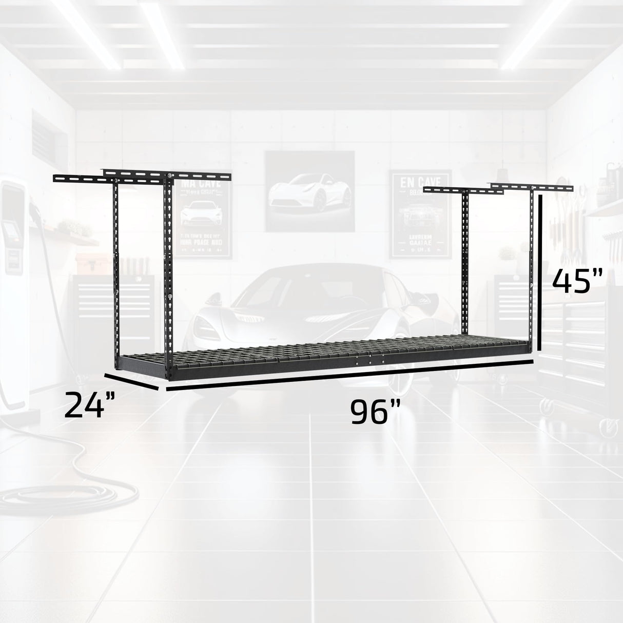 MonsterRax Overhead Garage Storage Rack 2x8, Ceiling Mounted Shelving, Adjustable Hanging Organizer, Heavy Duty Steel, 350 Pound Capacity, Color: Hammertone, Adjusts 24-45" from Ceiling MonsterRAX Storage Solutions