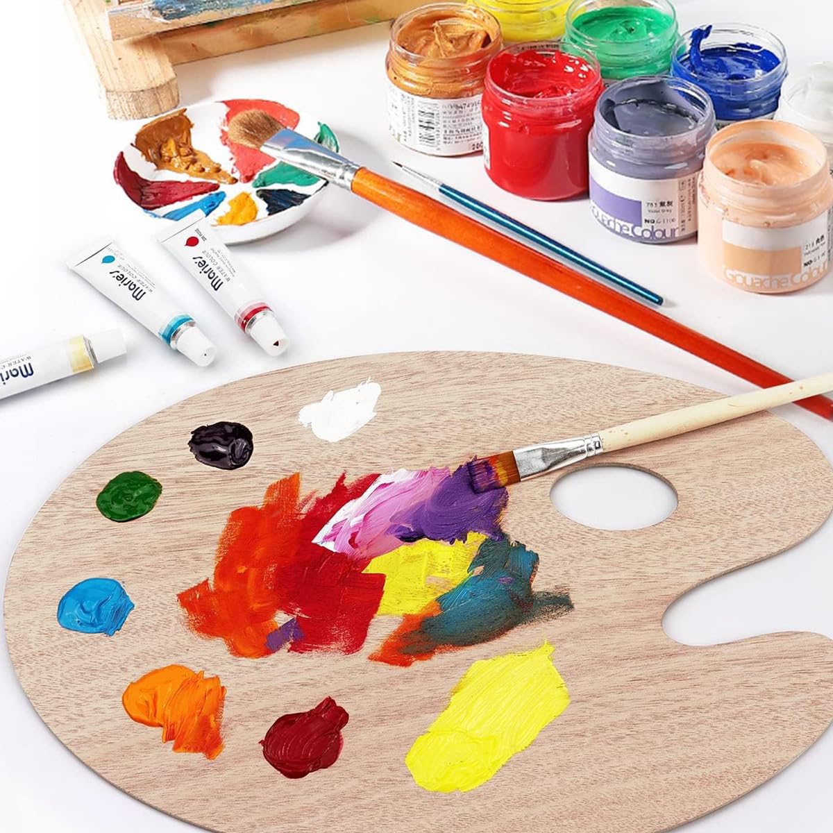 8" X 12" Wooden Oval-Shaped Artist Painting Palette,Oil Watercolor Paint Palette,Wood Paint Palette with Thumb Hole,Art Pallet for Painting,Palettes,Wood Paint Color Mixing Tray Acrylic Painting Wood Gemerglity