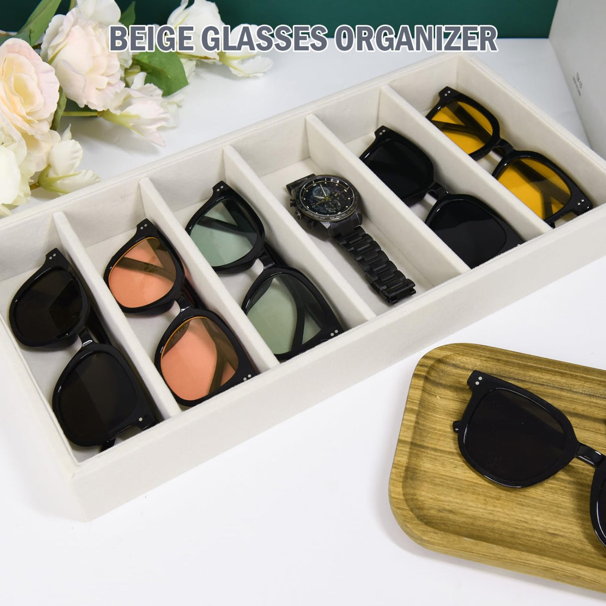 JETEHO Sunglasses Organizer - Velvet Tray for Glasses, Sunglasses & Jewelry Display JETEHO