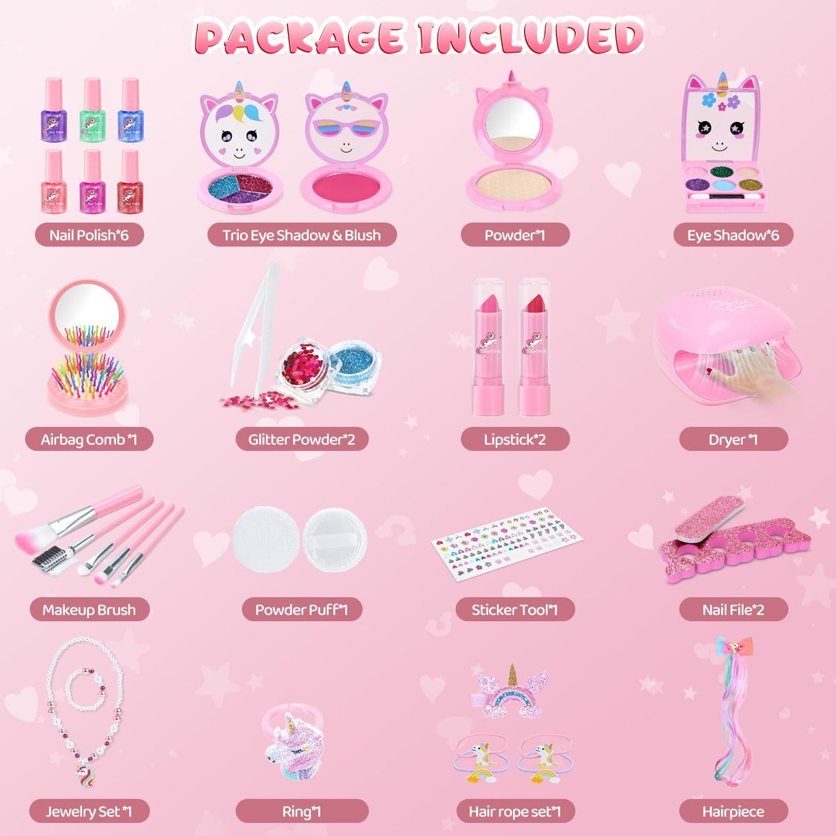 PERRYHOME Kids Makeup Kit for Girls, Kids Makeup Sets for Girls 5-8 Unicorn Washable Real Cosmetic Set Nail Polish Set, Toddler Birthday Gifts Princess Toys for 3 4 5 6 7 8 9 10 11 12 Year Old (Pink) PERRYHOME