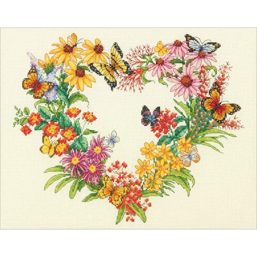Dimensions 70-35336 'Wildflower Wreath' Counted Cross Stitch Kit for Beginners, 14 Count Ivory Aida Cloth, 11'' x 14'' Dimensions