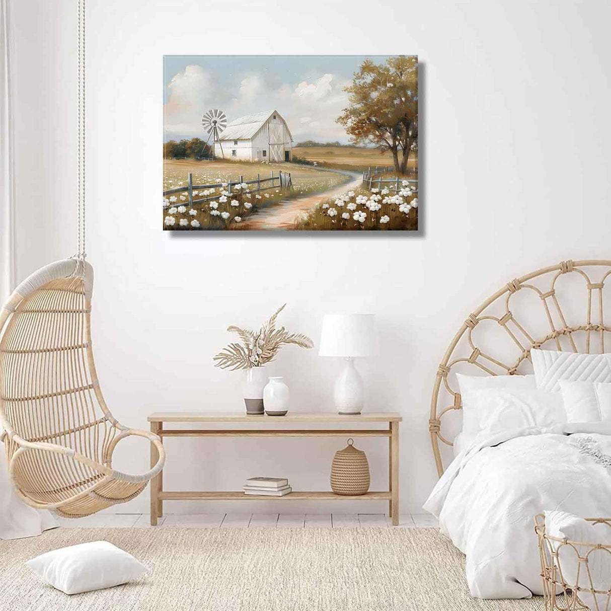 Farmhouse Barn Canvas Wall Art Rustic Farm Nature landscape Decor Pictures Retro Flower Field Meadow Barn Windmill Posters Prints for Home Decoration Bathroom Bedroom Living Room Decoration styfasin