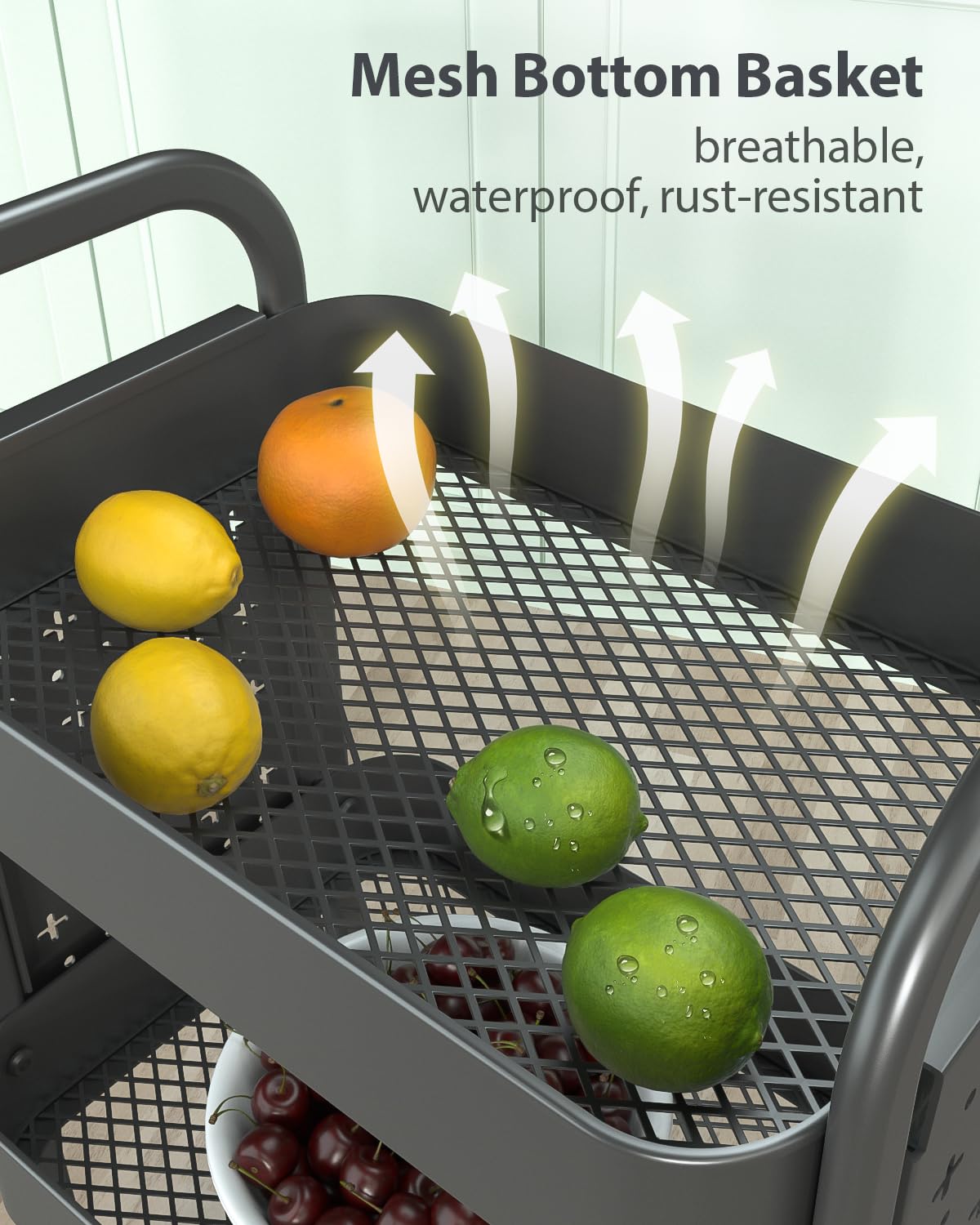 ALVOROG 3 Tier Rolling Cart with DIY Pegboards Metal Utility Cart with Wheels Handles Baskets Hooks, Storage Cart for Office Kitchen Bathroom(Gray) ALVOROG