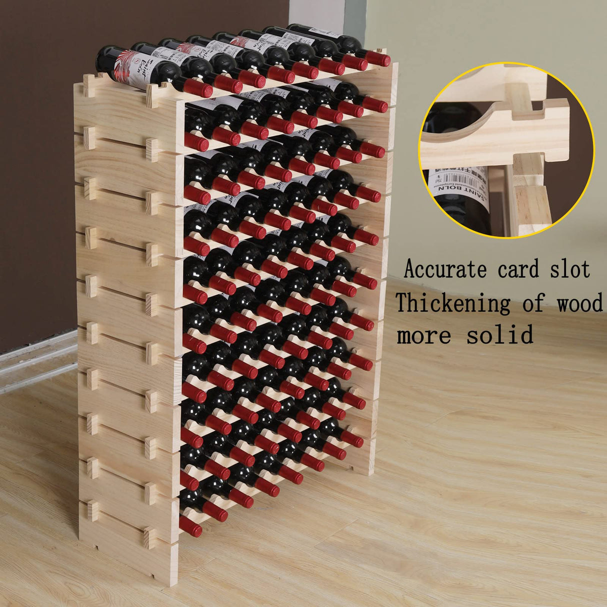 fdjamy Wine Rack Cabinet Wooden Freestanding for Floor Stackable Storage Wine Bottle Holder (80 Bottles) (JJ) fdjamy