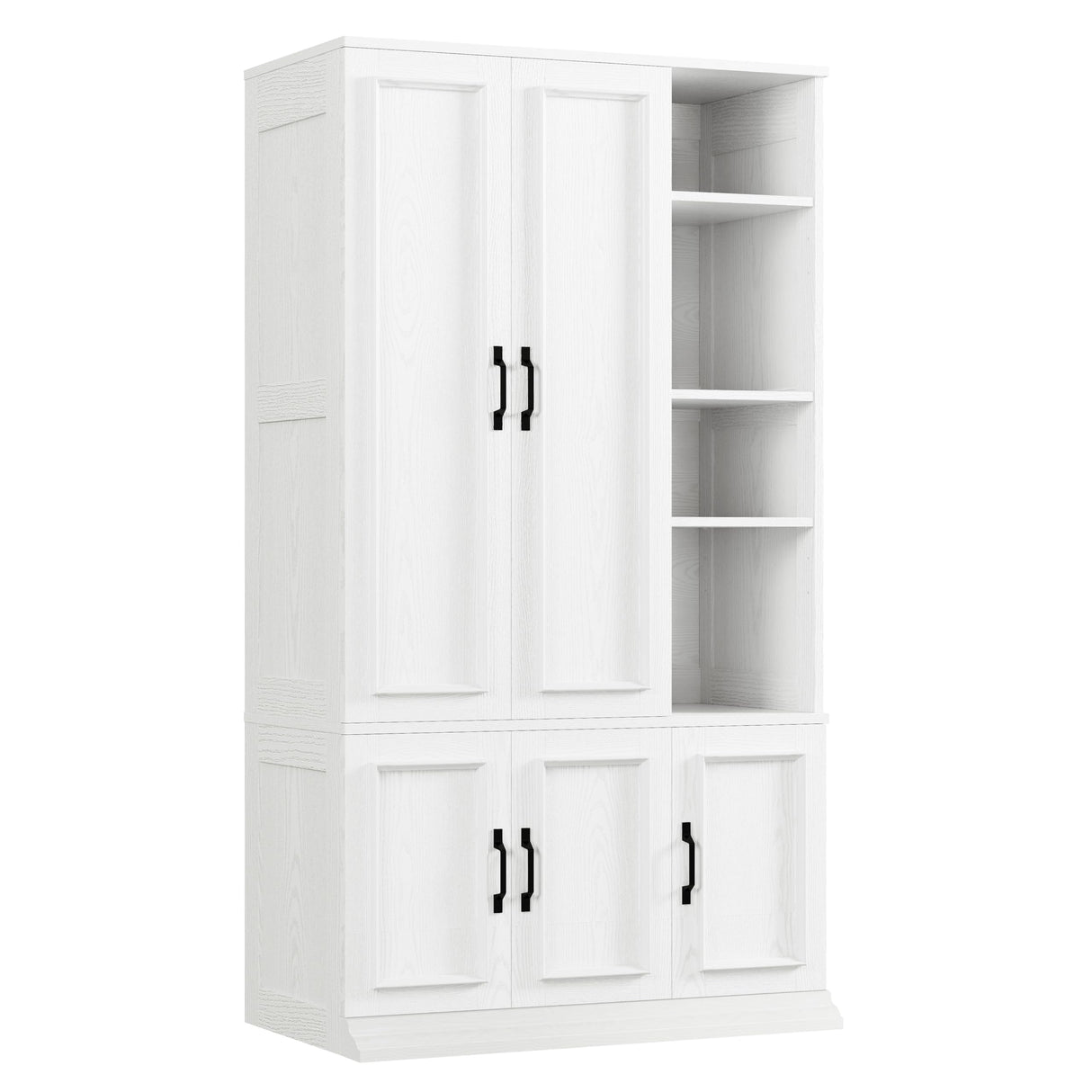 LIKIMIO Armoire Wardrobe Closet 70" H, 5 Doors Bedroom Wooden Wardrobe with 4 Storage Shelves and Hanging Rod, Clothing Storage Cabinet Organizer Combination, White LIKIMIO