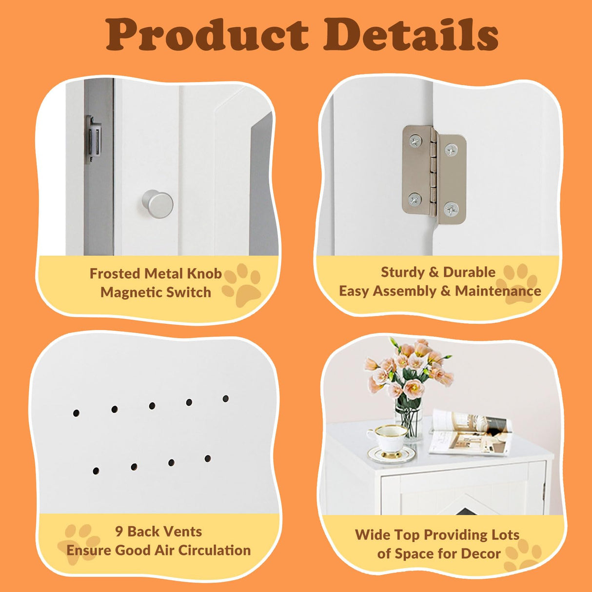 ZENY Cat House & Side Table, Pet Cat Litter Box Enclosure with Vent Holes, Wooden Enclosed Cat Washroom, White ZENY