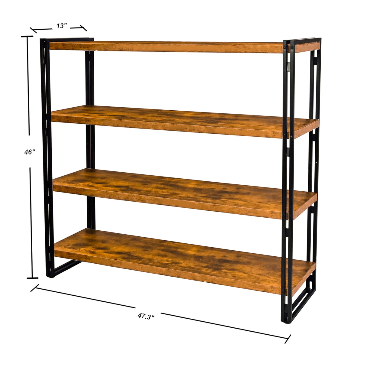 HIBOAT 47" 4-Tier Bookshelf Rustic Wood and Metal Industrial Bookshelf for Home Office, Bedroom, Kitchen, Bathroom (Rustic Brown, 4-Tier) HIBOAT