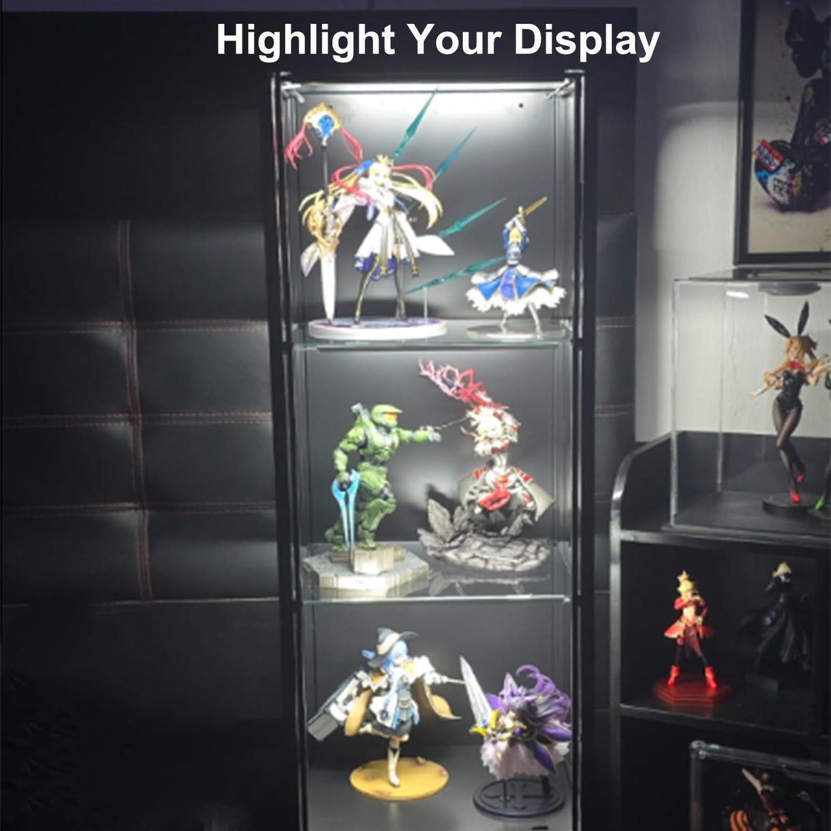 Martronic 4-Pack 12 Inch LED Display Case Lighting Kit, Black Dimmable Bookshelf Light Bars with 12V Power Adapter, 6000K Bright White, Plug-in Slim Lights for Shelves, Curio Cabinets, and Bookcases Martronic