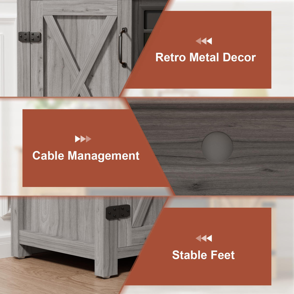 Furmax Farmhouse Fireplace TV Stand for TVs Up to 65 Inch Highboy Entertainment Center with Open Storage and Side Cabinets Rustic Media Console Table with Barn Doors for Living Room (Grey Wash) Furmax