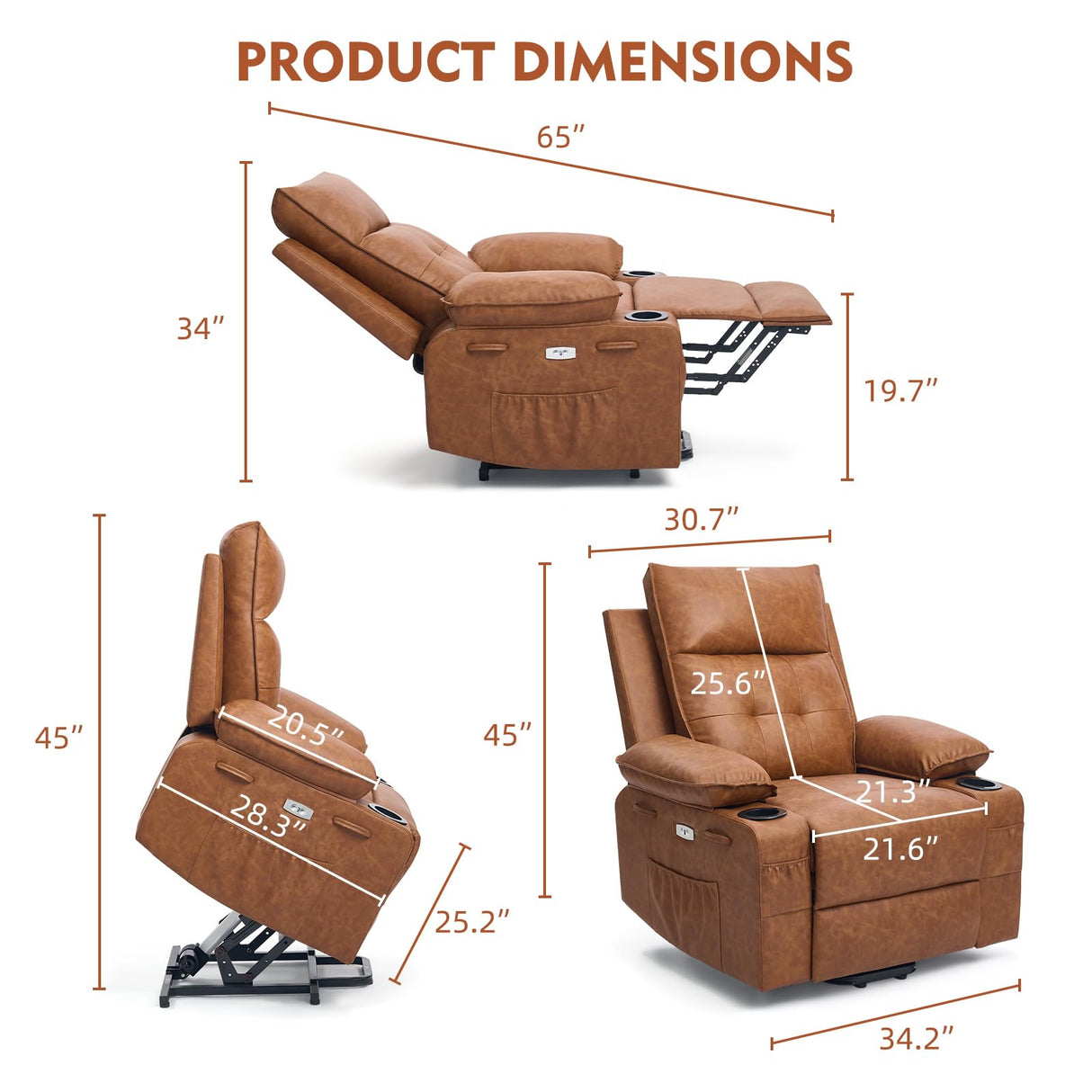 Polar Aurora Power Lift Chair for Elderly,Electric Recliner Chair with Vibrating Massage & Heating,Living Room Chair with Thickened armrest,USB Ports,2 Cup Holders,Brown Polar Aurora