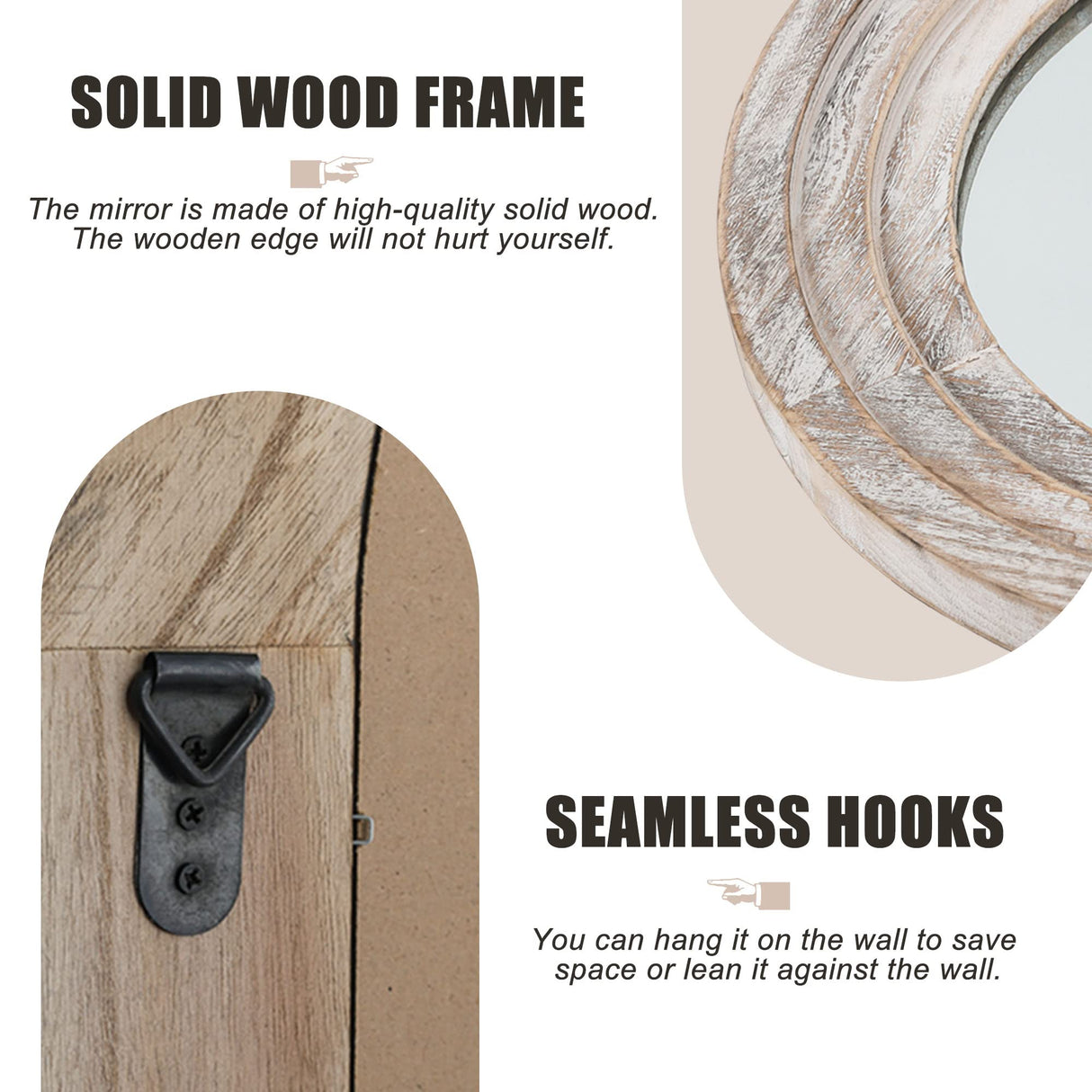 Trvone Arched Full Length Mirror Solid Wood Frame Mirror Floor Mirror with Back Hooks Vertically Hanging Wall Mirror Dressing Mirror for Bedroom Living Room (65"x22", Weathering White) Trvone