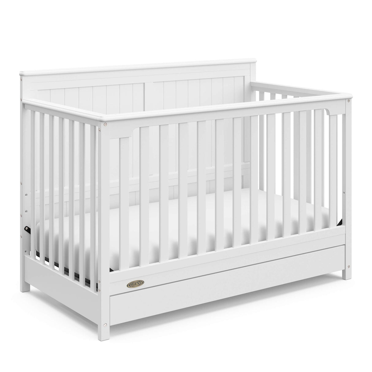 Graco Hadley 5-in-1 Convertible Crib with Drawer (White) – GREENGUARD Gold Certified, Crib with Drawer Combo, Full-Size Nursery Storage Drawer, Converts to Toddler Bed, Daybed Graco