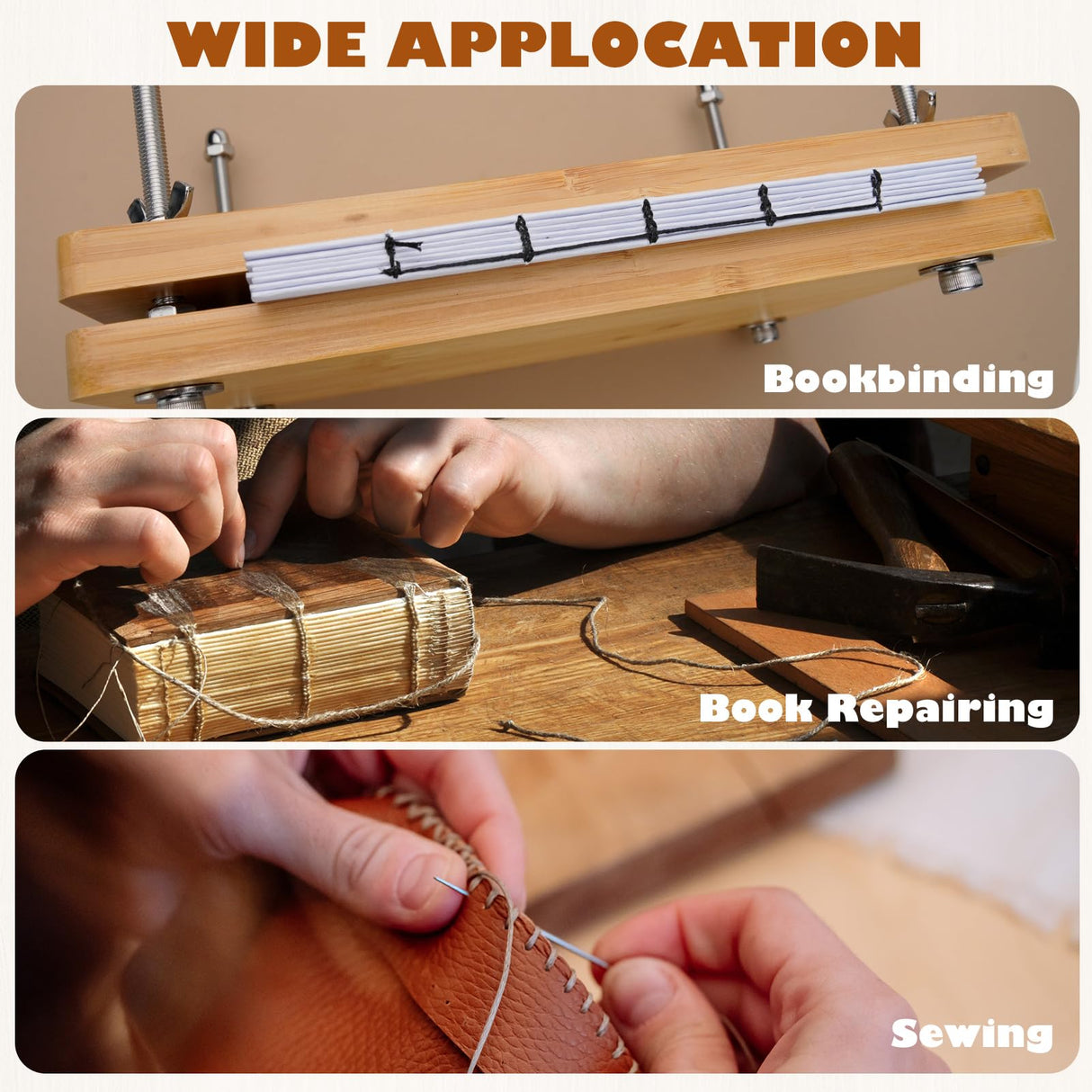 HEJIN Book Binding Kits, Bamboo Wood Book Press with Plastic Bone Folder, Waxed Thread, Book Binding Materials for Beginners Bookbinding Supplies HEJIN