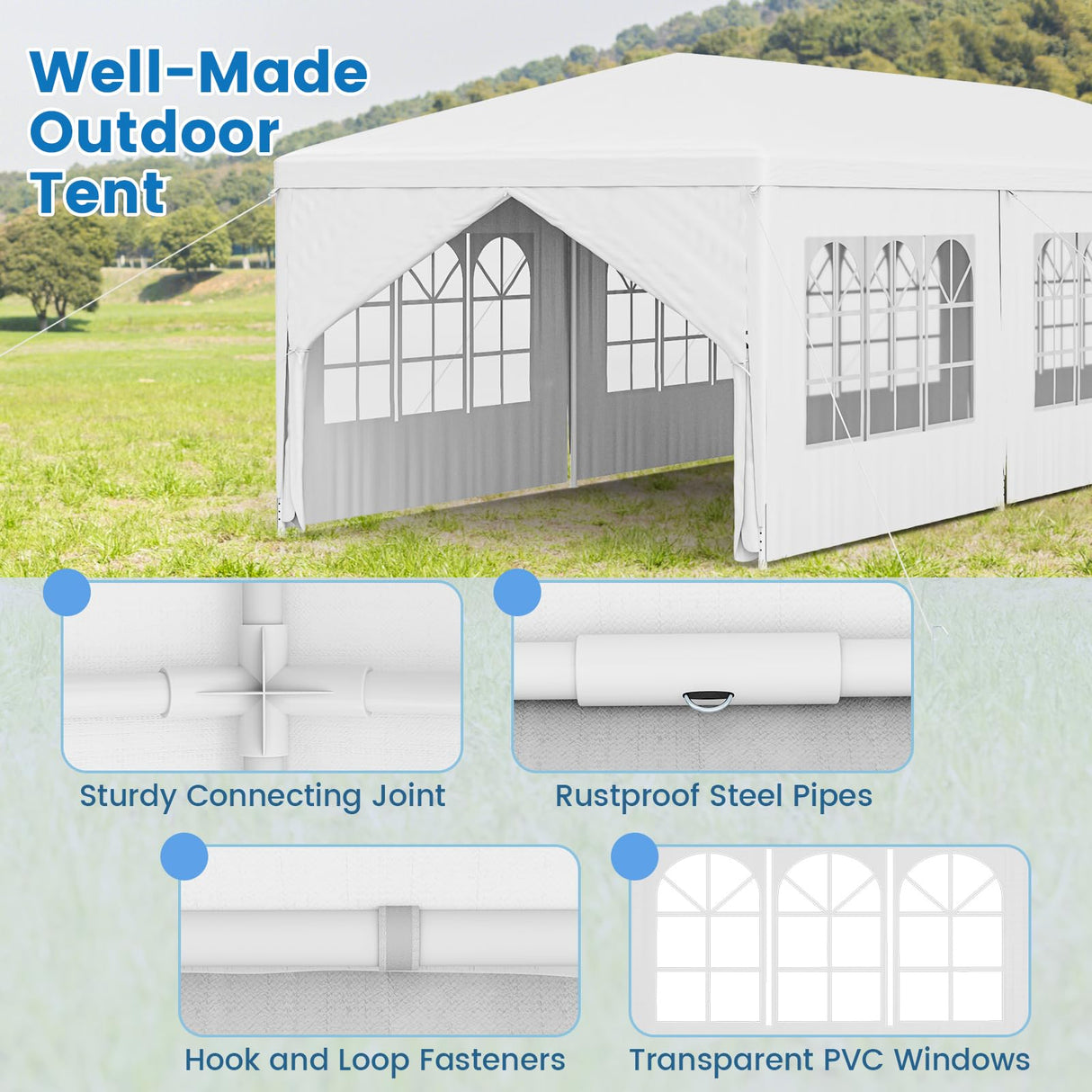 Wenst'sKufAN 10’ x 30' Pop Up Outdoor Canopy Tent, Heavy Duty Steel Frame with 6 Removable Sidewalls, Wedding Party Event Tent,White Wenst'sKufAN