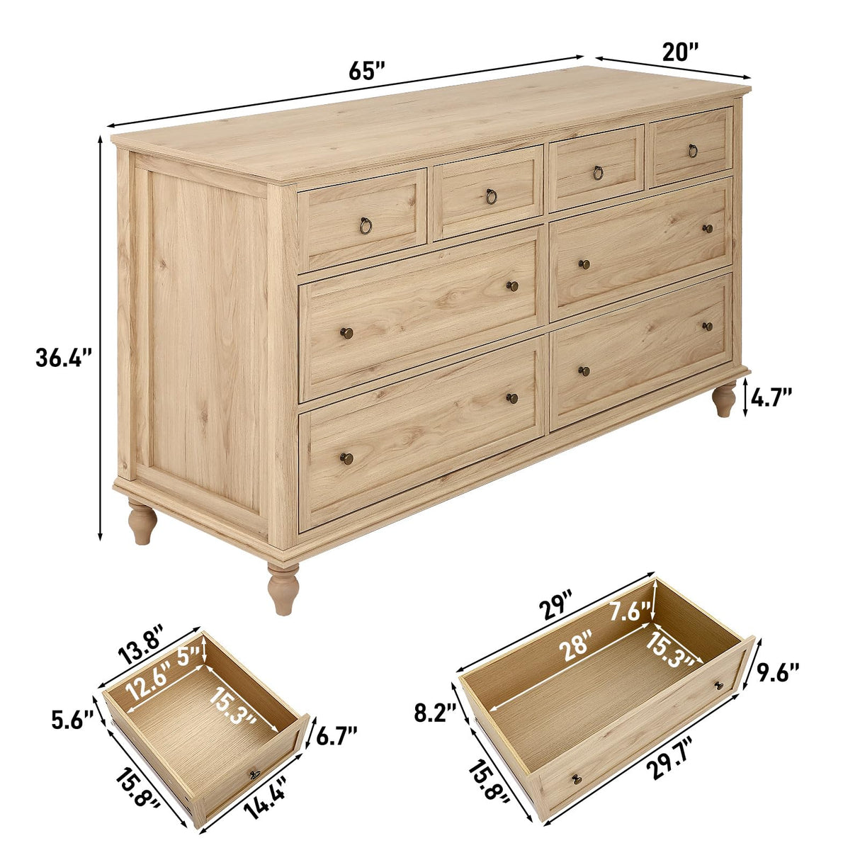 chartustriable 65inch Large Long Drawer Dresser w/Deep Drawers,Rustic Wood 8 Drawer Dresser with Large Capacity for Living Room,Wooden Chest of Drawers for Bedroom,Living Room,Entryway,Oak chartustriable