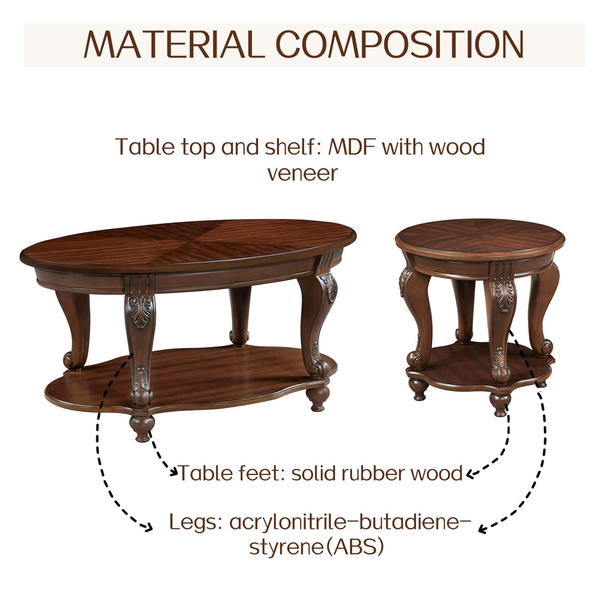 LKTART Oval Wood Coffee Tables for Living Room, Vintage Round Coffee Table with Carved Wood Legs, Tradition Elegant Center Table (Cherry, 42 Inch) LKTART