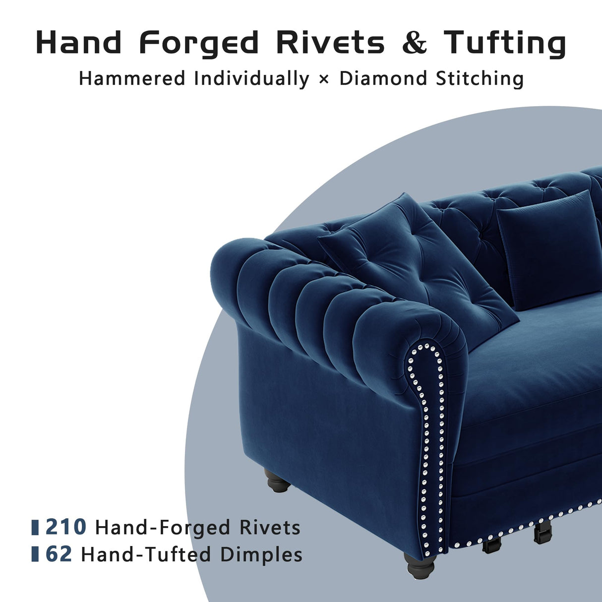 LuxyHoom 89" King Pull Out Sofa Bed, Velvet Chesterfield Sleeper Sofa Couch, 3 in 1 Convertible Tufted Futon Couches with Ottoman for Living Room, Small Space, Apartment, Office, Bedroom, Blue LuxyHoom