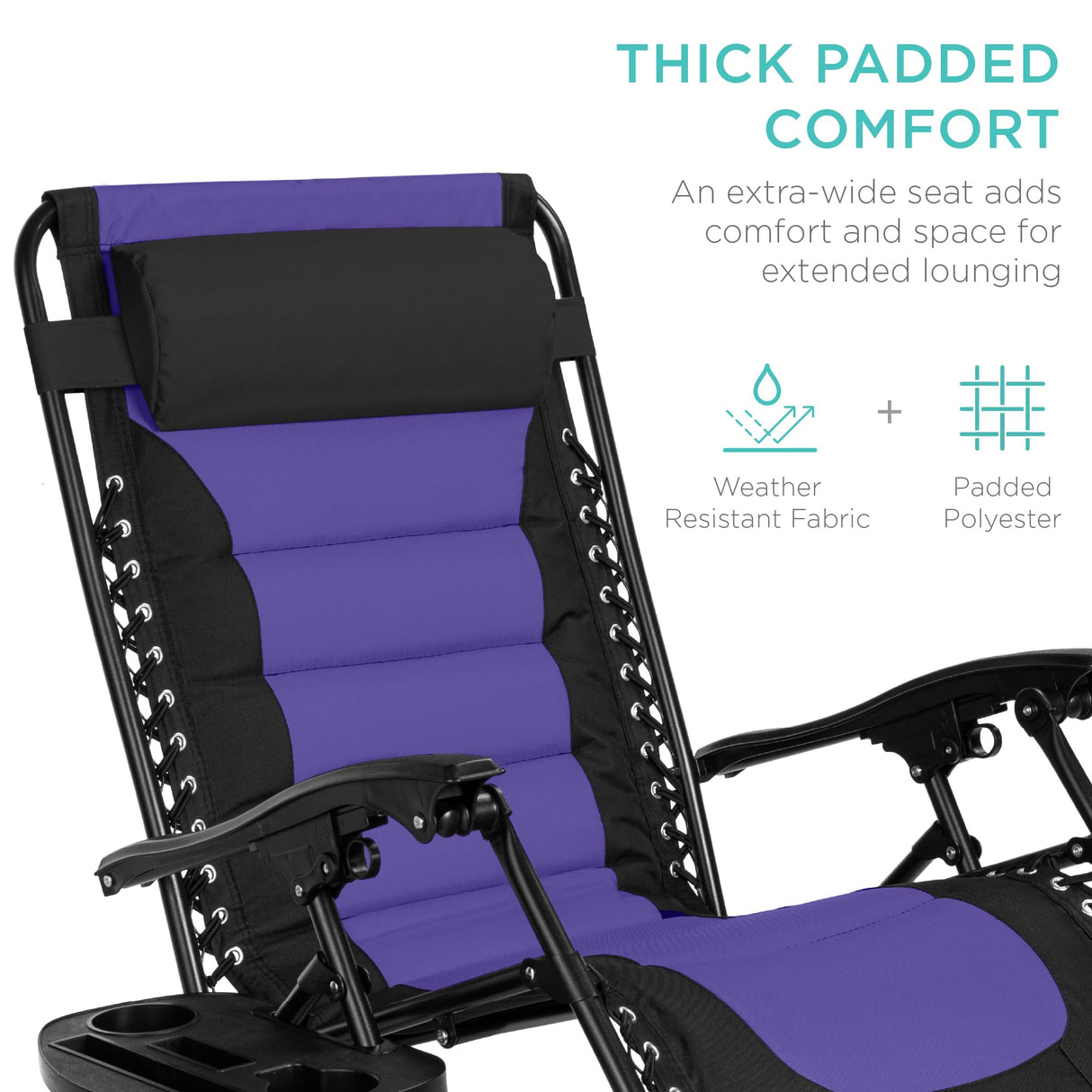 Best Choice Products Oversized Padded Zero Gravity Chair, Folding Outdoor Patio Recliner, XL Anti Gravity Lounger for Backyard w/Headrest, Cup Holder, Side Tray, Polyester Mesh - Black/Purple Best Choice Products