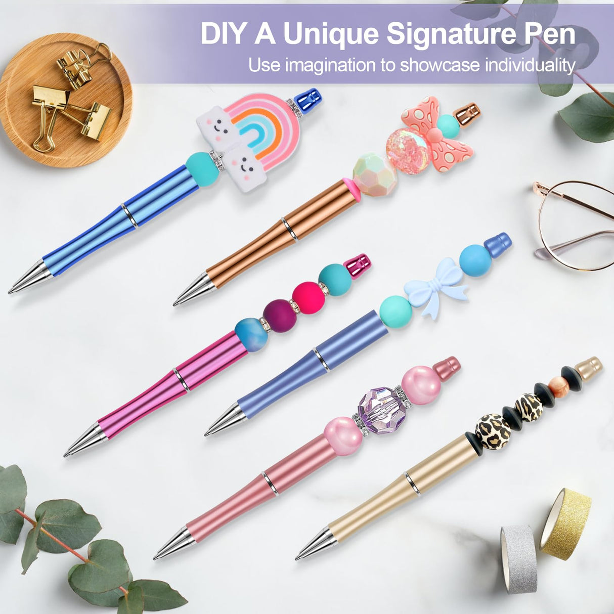 Joyberg 15 PCS Beadable Pens, Beadable Pens Bulk Colored Plastic, Black Ink Beaded Pens Creative Diy Pen, Bend Pens for Make Gifts for Children and Students, Office School Supplies Joyberg