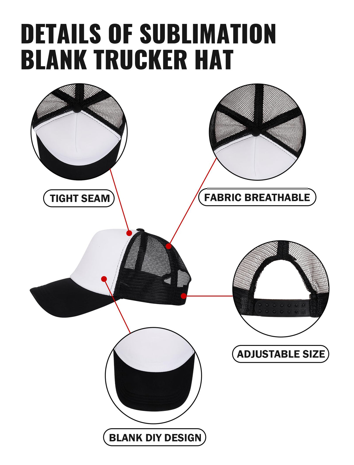 PJPSAA 5 Pcs Sublimation Blank Trucker Hats Bulk Mesh Baseball Cap Polyester Mesh Trucker Hat Adjustable Buckle for Men Women Multicolor PJPSAA