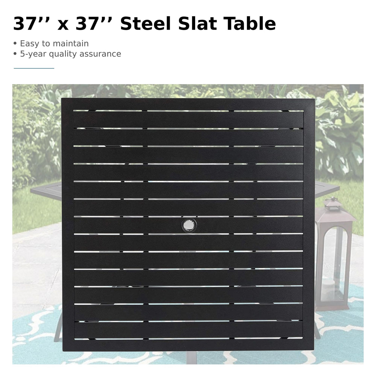 MFSTUDIO Outdoor Dining Set for 4, Patio Table and Chairs Set with Umbrella Hole, Metal Patio Furniture Set for Deck/Backyard/Poolside/Garden MFSTUDIO