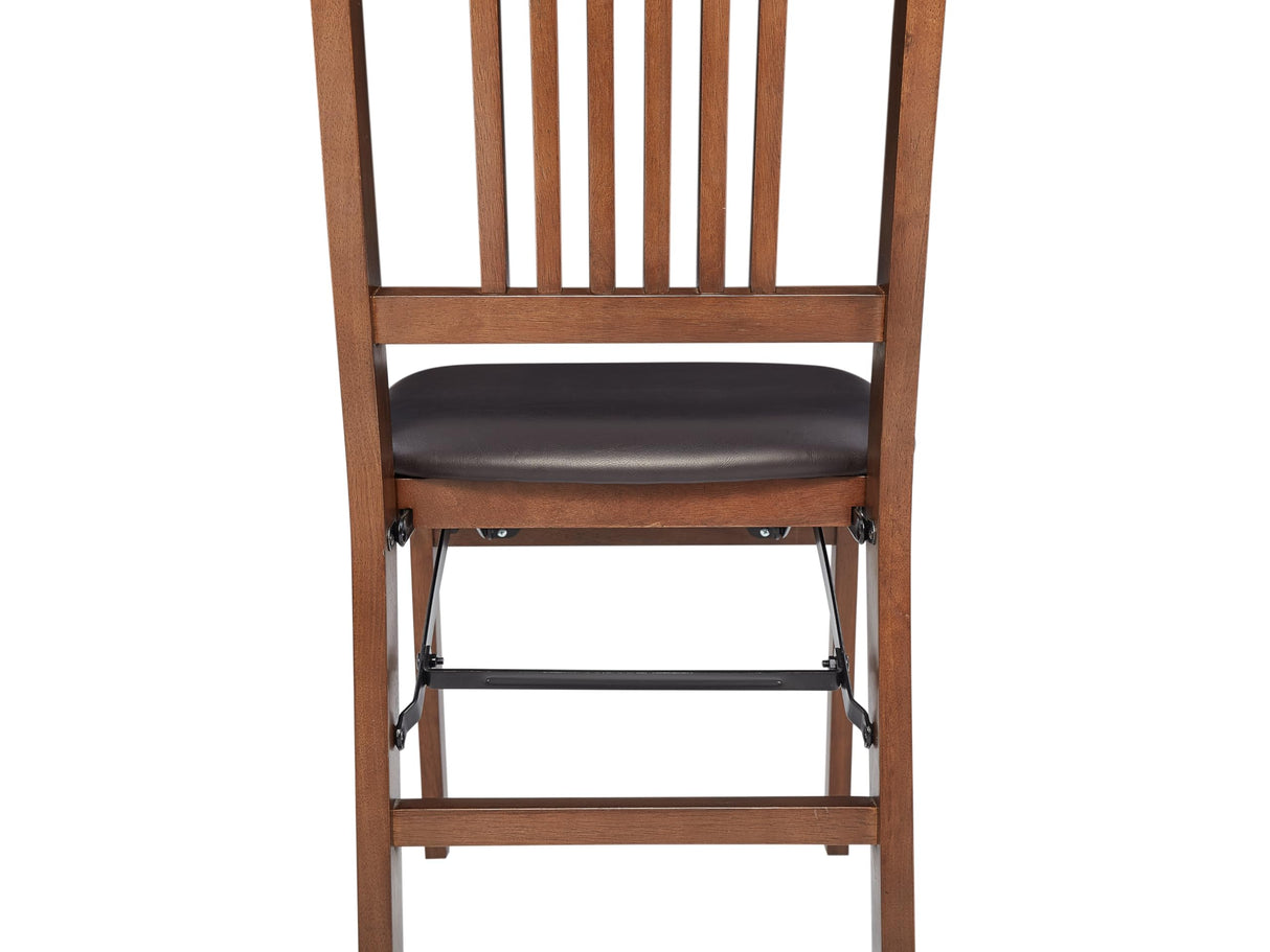 Meco STAKMORE True Mission Folding Chair Walnut Finish, Set of 2, Weight Capacity 300 Pounds, Solid Wood Chair, Padded Vinyl Upholstered Chair, Folds to 8” for Storage, No Assembly Required MECO