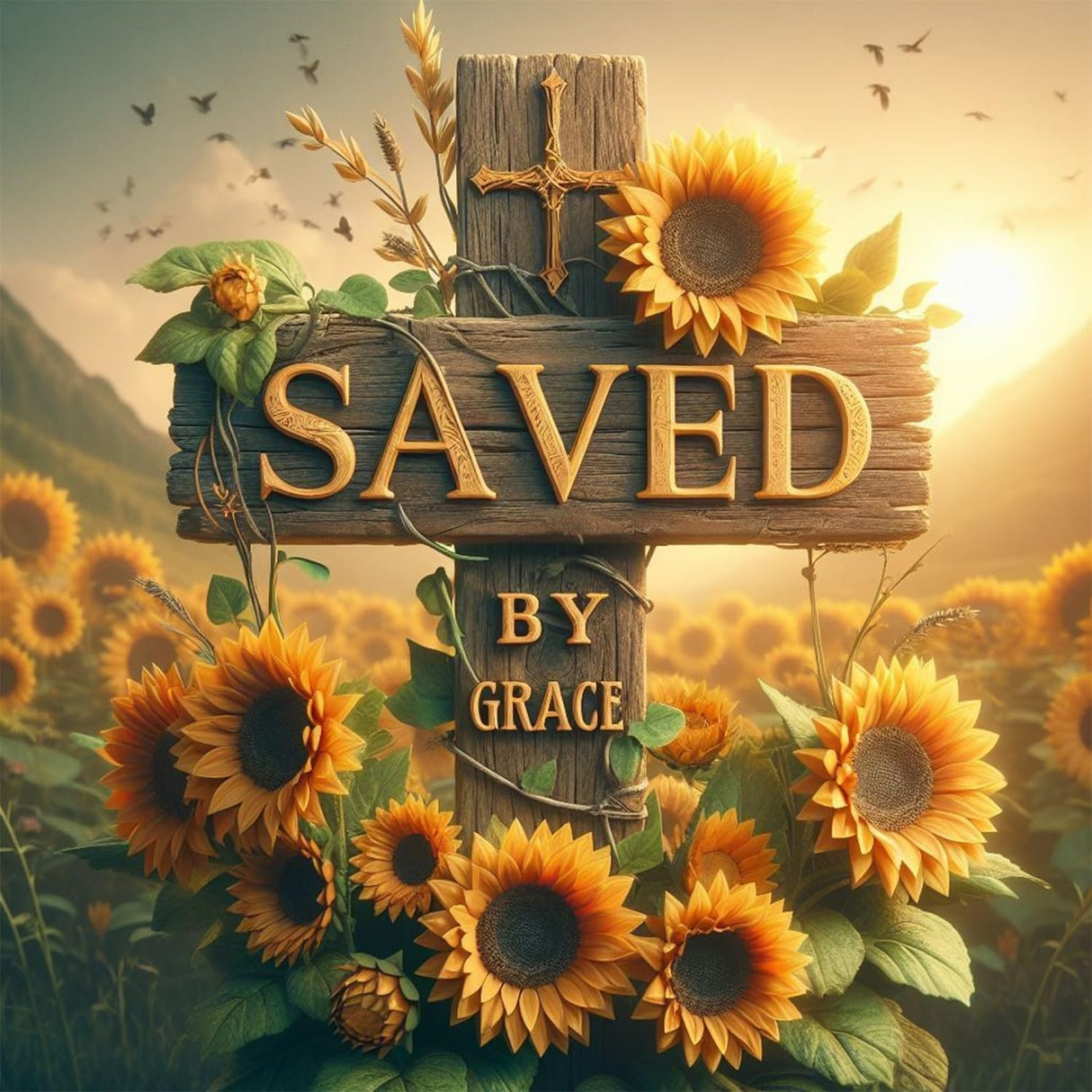 NWQZBYHT Cross 5D Diamond Painting Kits for Adults,Religious Cross with Sunflower Diamond Art Kits for Adults,Round Full Drill Gem Art for Beginner,Diamond Dots Craft Home Wall Decor 13.78x13.78 Inch NWQZBYHT