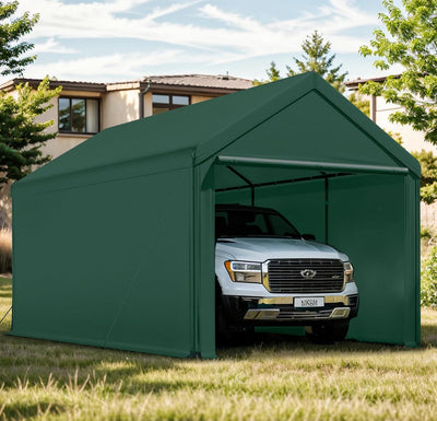 Carport, 10x20ft Heavy Duty Car Port, Portable Garage with Removable Sidewalls & Doors, Car Canopy with All-Season Tarp for Car Boat Truck Party (SGreen)