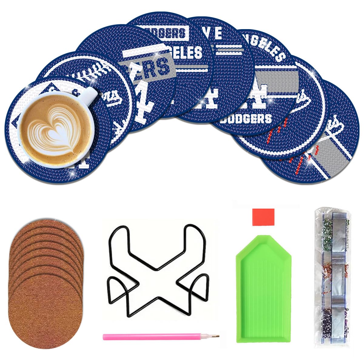 8 Pcs Baseball Diamond Art Coasters Kits with Holder, Diamond Painting Coaster Kits DIY Crafts for Adults Diamond Art Painting Kits Supplies for Los Angeles Gift Bartogro