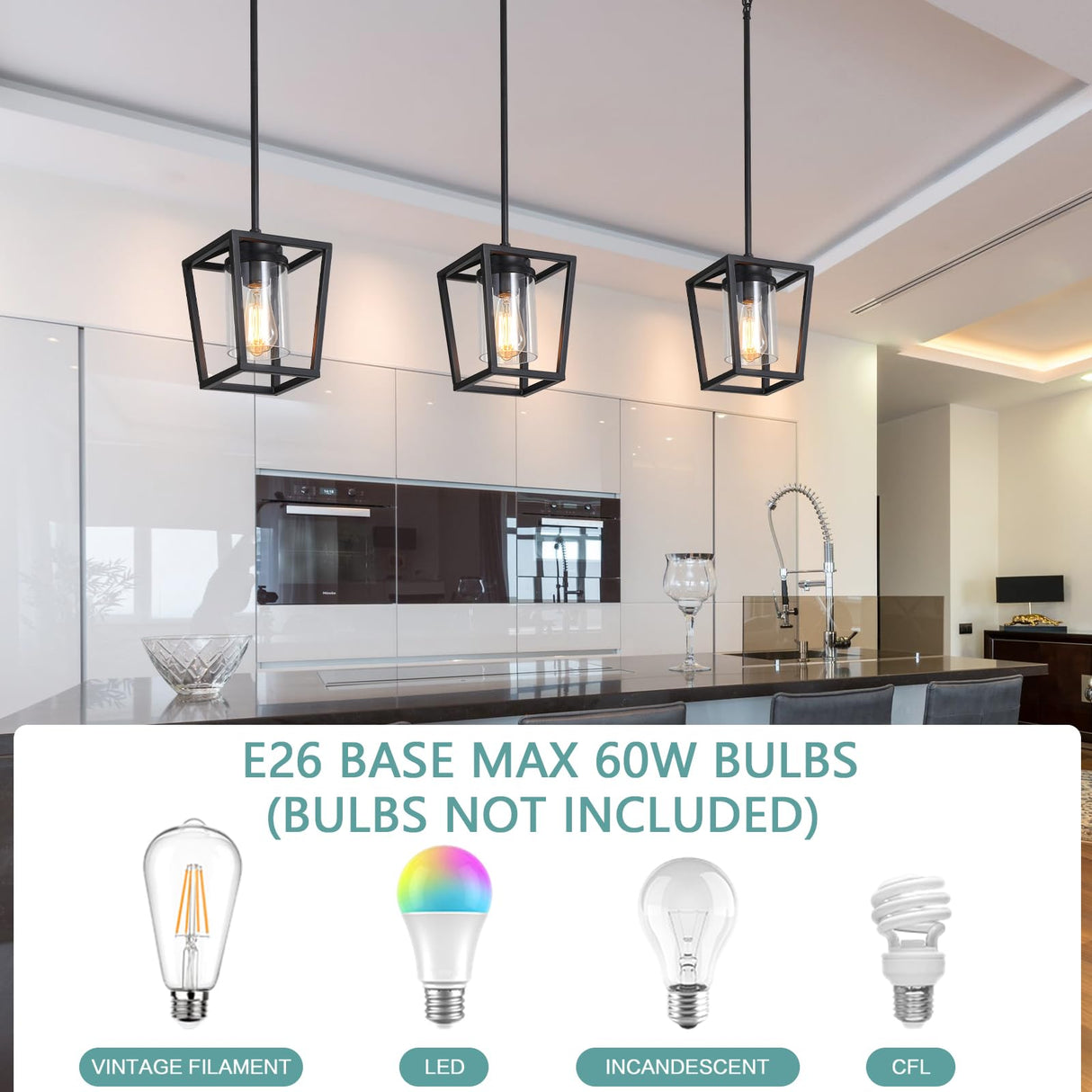 SGLfarmty 1-Light Black Pendant Lights Kitchen Island, Farmhouse Cage Metal Hanging Light Fixtures with Glass Shade,Adjustable Lantern Pendant Lighting for Dining Room, Entryway, Hallway SGLfarmty