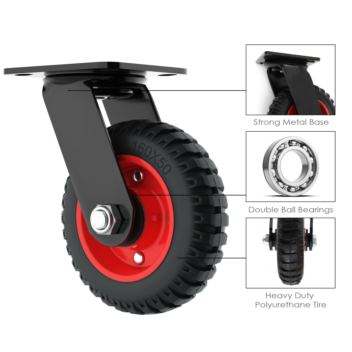Outdoor Caster Wheels, 6 Inch Caster Wheels, Cart Wheels 6 Inch, Large Caster Wheels, Rubber Caster Wheels, Swivel Wheels Heavy Duty, 6 Inch Wheels, Heavy Duty Wheels, Off Road, Industrial, Flat Free Houseables