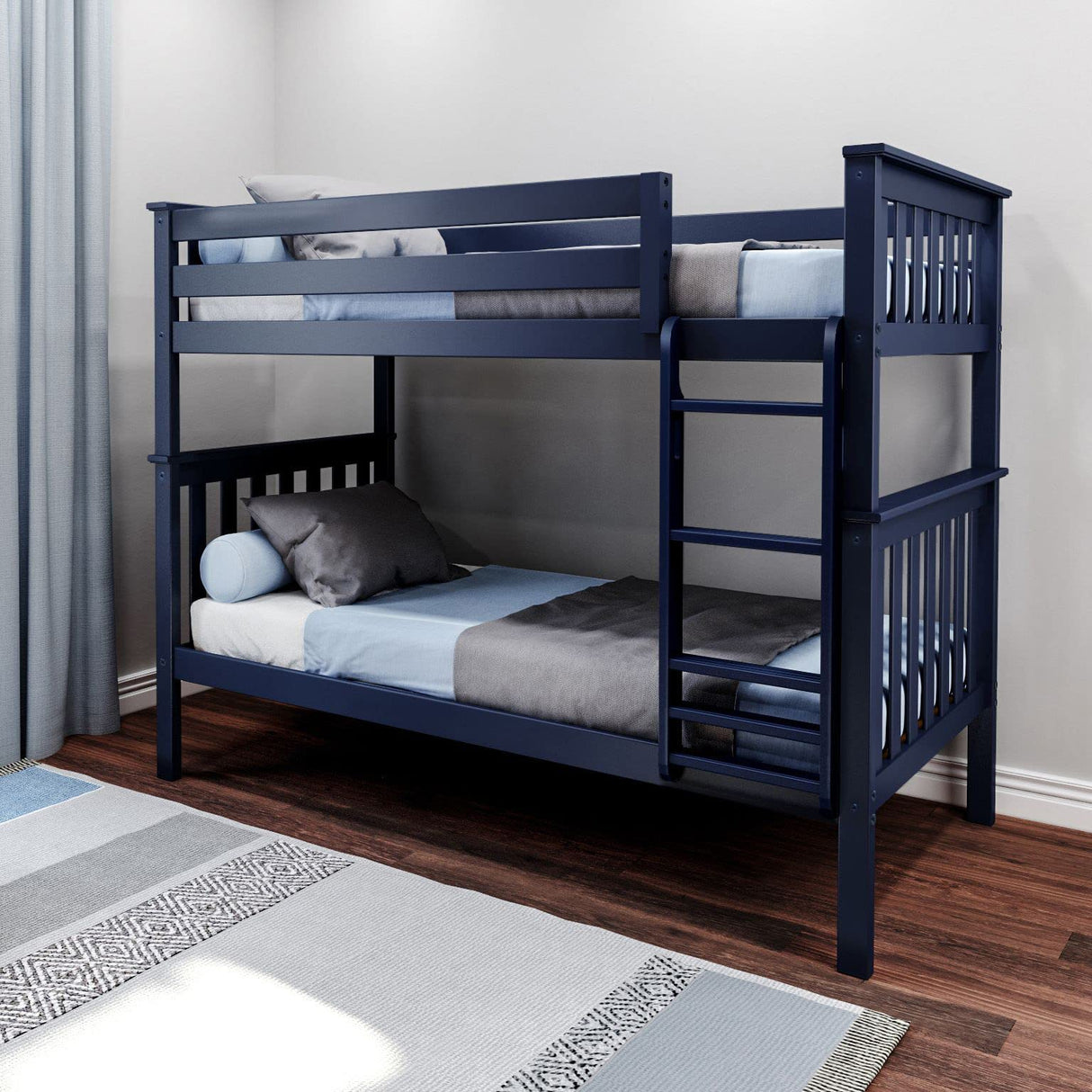 Max & Lily Bunk Bed Twin over Twin, Solid Wood Bunk Bed Frame with Ladder for Kids, 14" Safety Guardrails, Easy Assembly, No Box Spring Needed, Blue Max & Lily