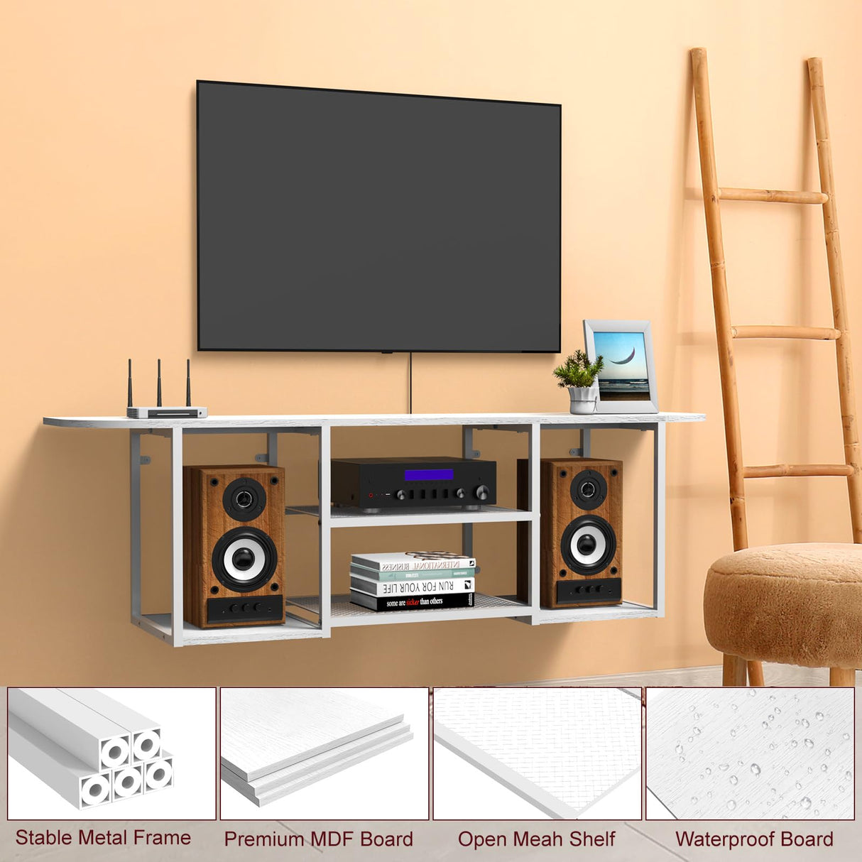 Floating TV Stand for 50 60 Inches TV,Wall Mounted Media Console with Open Storage Shelves,Modern Entertainment Center for Living Room,Bedroom (White) Fogein