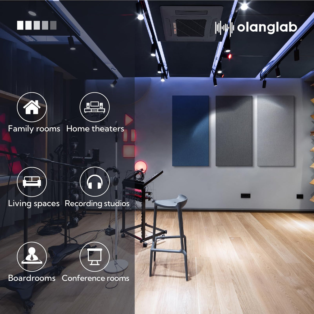 Olanglab Sound Absorbing Acoustic Wall Panels 2 Pack, 2'' 24''x48'' Fiberglass Sound Dampening Panels, Large Fabric Wrapped Sound Proof Panels for Walls (Light Gray) Olanglab