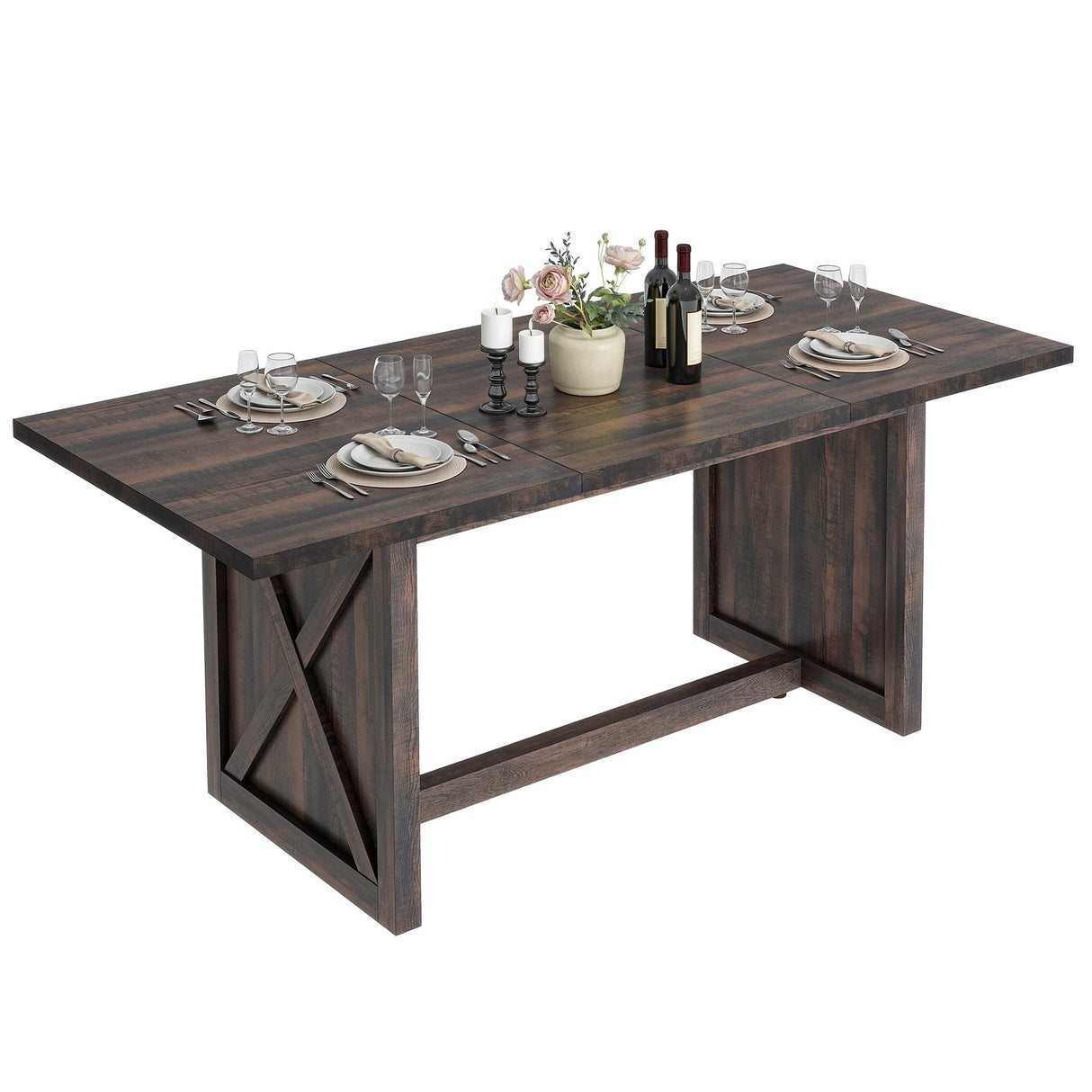 DWVO Farmhouse Large Dining Table for 6-8 People, 70.8 Inch Rectangular Wood Dining Table, Rustic Kitchen Dinner Table with X Solid Legs for Dining Room, Oak Grey DWVO