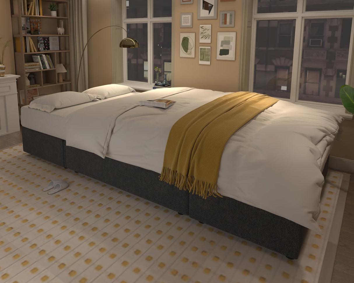 VanAcc Sleeper Sofa, 110 inch Oversize - 2 in 1 Pull Out Bed, Sectional Sleeper Sofa with Double Storage Chaise for Living Room, Grey Linen Couch VanAcc