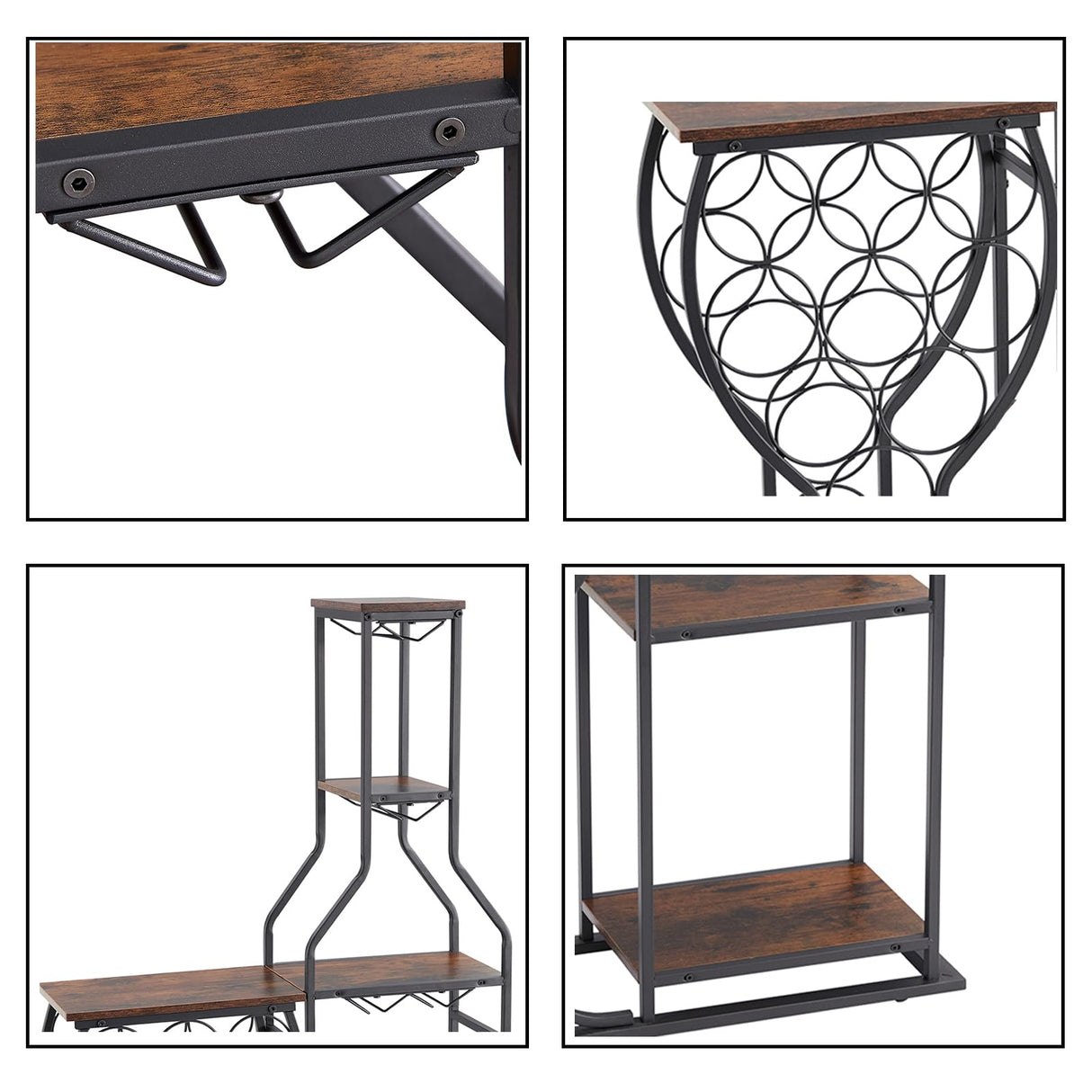 PUDDINER Wine Rack Freestanding Floor, 11 Bottle Wine Racks with Tabletop, Hanging Wine Glass Holder, 5 Tier Wine Bakers Rack, Bar Table Countertop, Wine Storage Shelf for Home, Bar, Kitchen, Brown PUDDINER